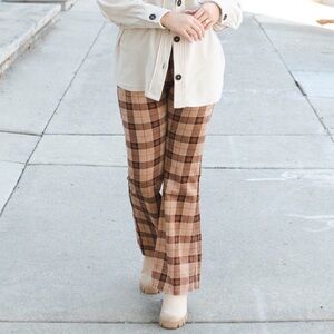 Calista Baylor Chestnut Plaid Flare Pants Size: M